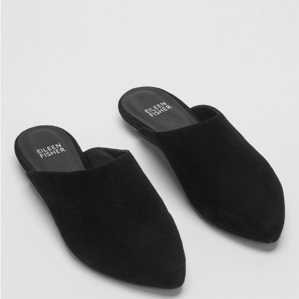 EILEEN FISHER Women’s Vero Cuoio Suede Mules Black slides size: 8 - Picture 1 of 11